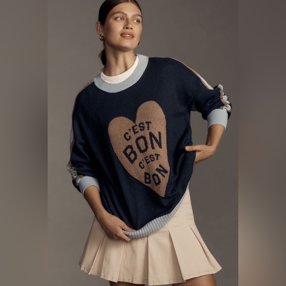 Anthropologie Maeve "C'est Bon" Graphic Tunic Jumper